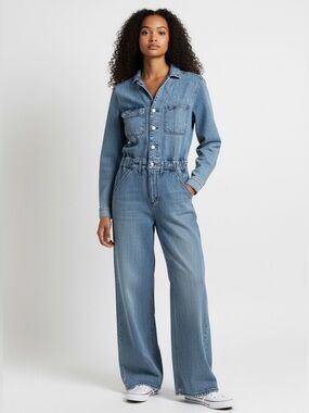 Universal Thread Denim Jumpsuit Utility Wide Leg Blue NWT